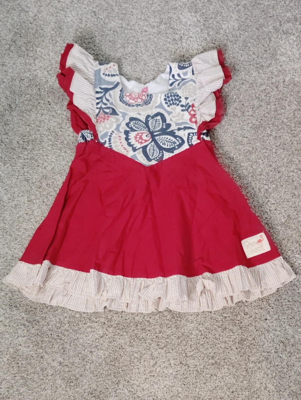 Rosa Flamenco Girls Red Floral Yoke Ruffle Casual Dress
